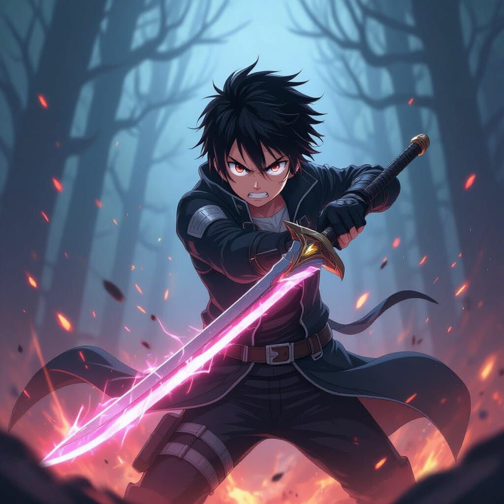 Furious Swordsman in Anime-Inspired Dark Fantasy