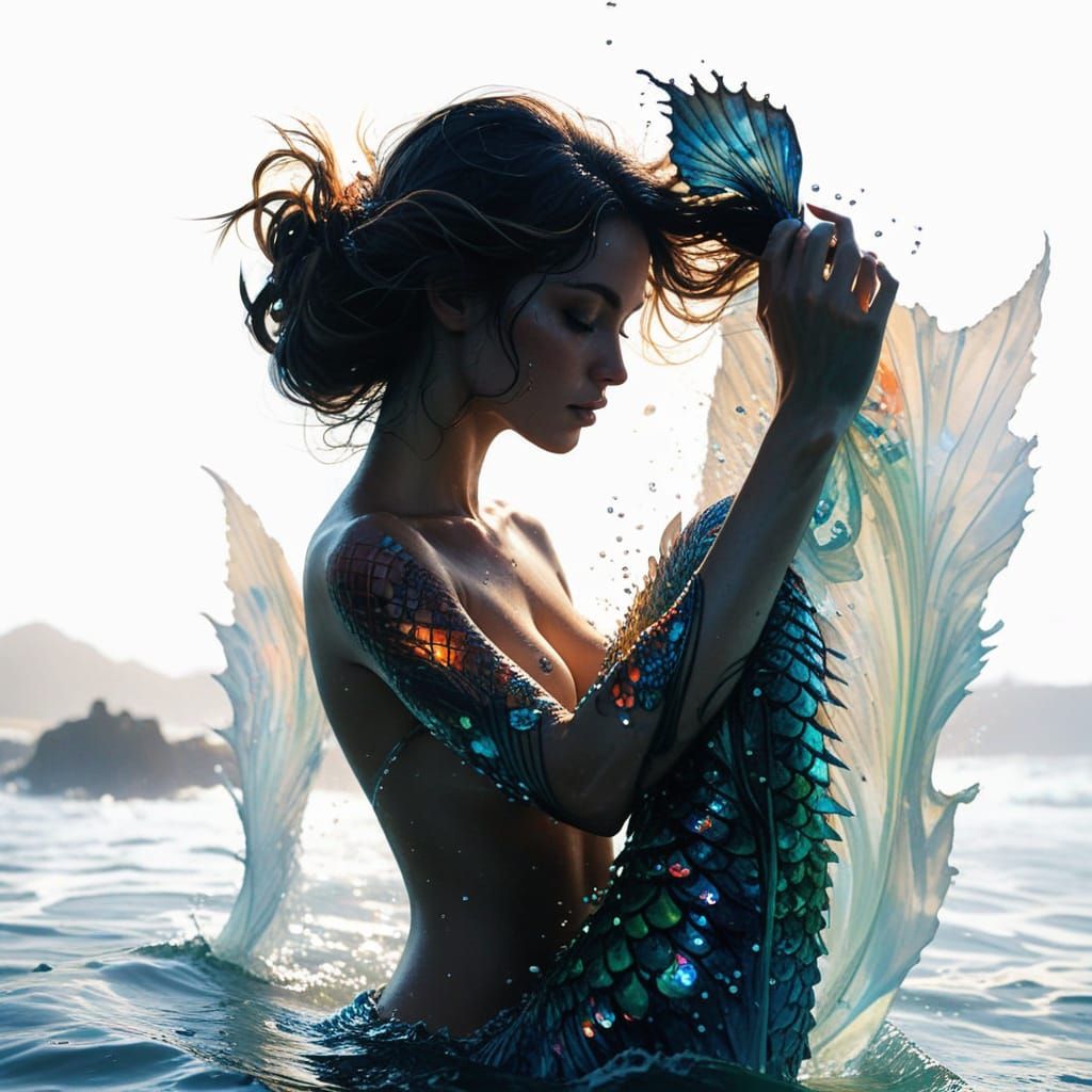 Ethereal Mermaid Portrait in Watercolor