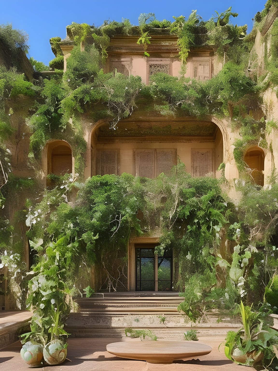 Tropical Minoan Palace with Vines and Crystals