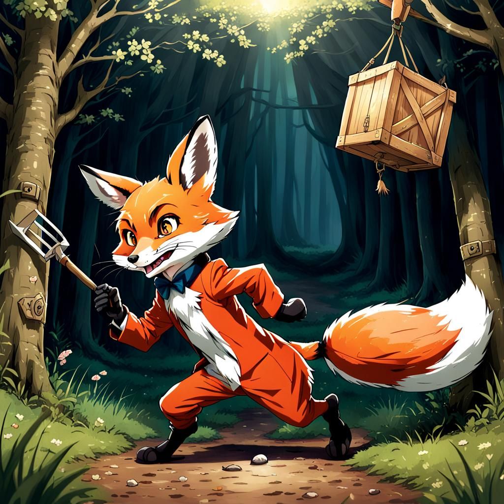 Fox's Trap: Anime-Style Anthropomorphic Scene