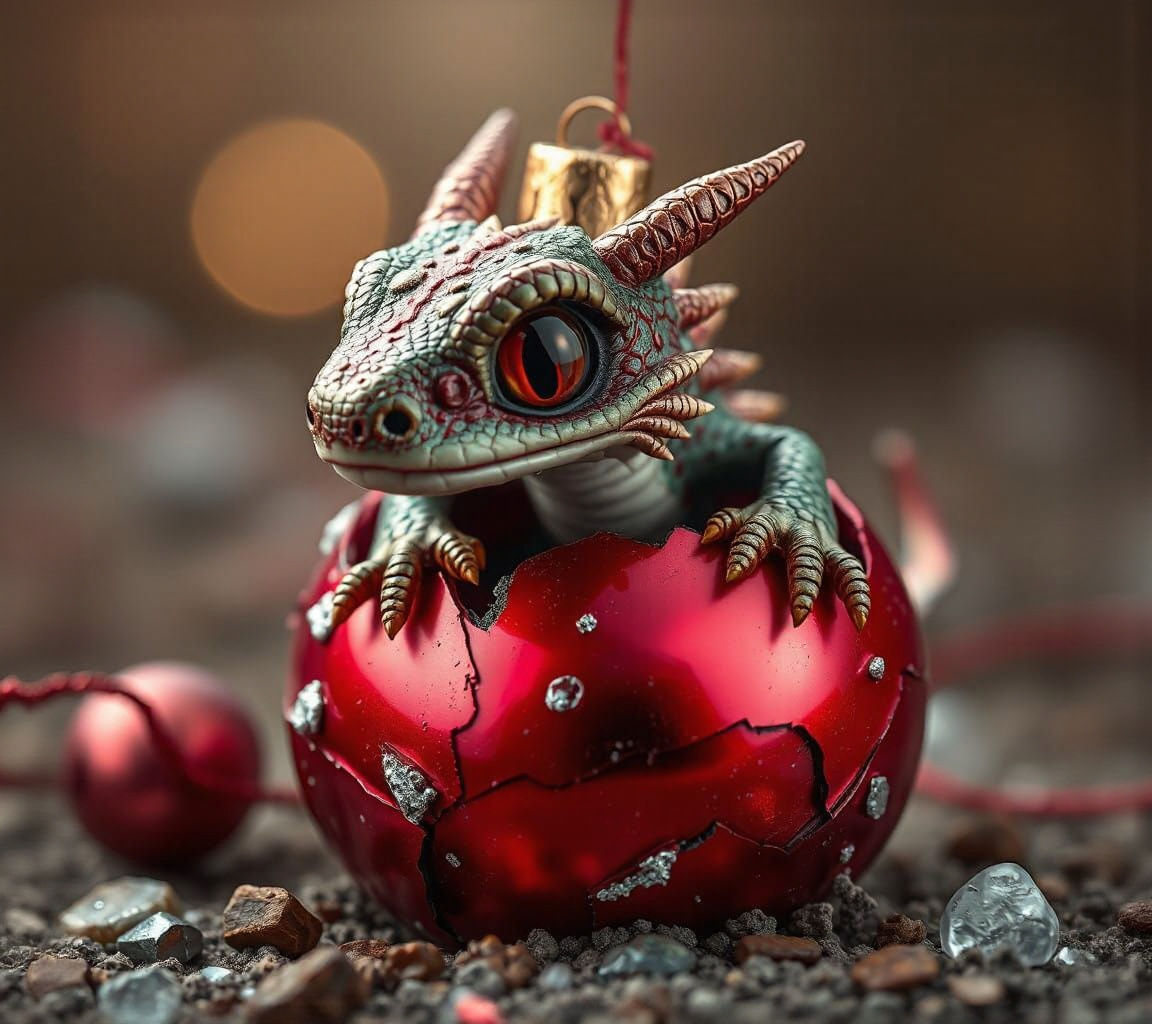 Cute Dragon Emerges From Broken Bauble