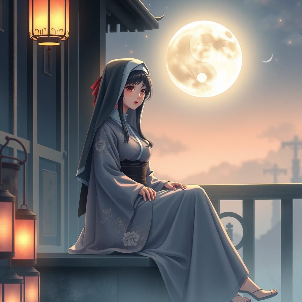 Surreal Anime Nun in Pastel Colors, Inspired by Traditional ...