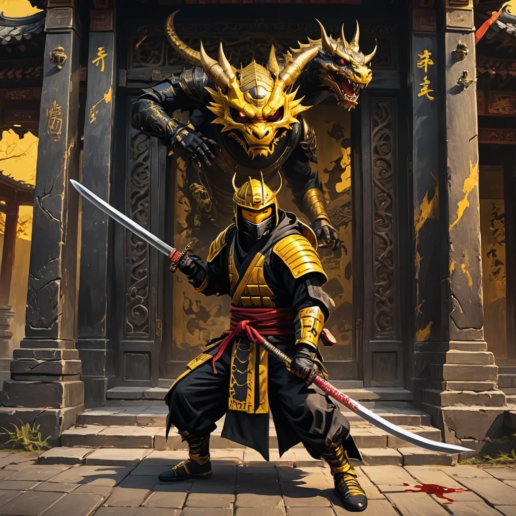 Ninja Bee Guards Dragon: Dark Fantasy Illustration