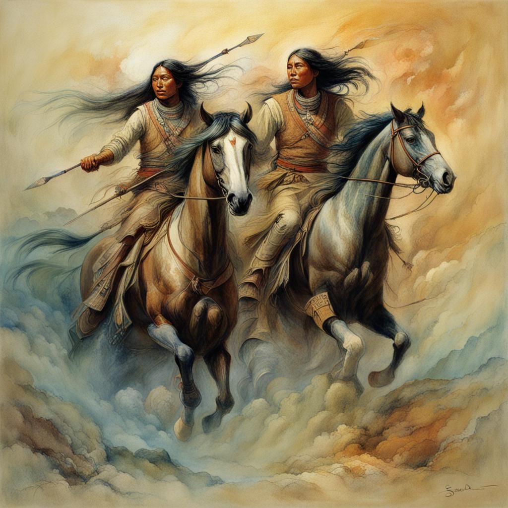 Native Americans on Horseback in a Symbolic Style