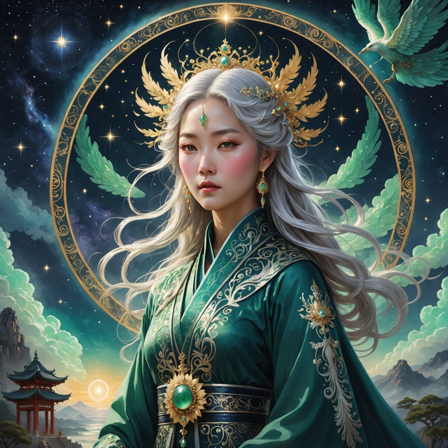 Celestial Woman in Korean Landscape, Digital Art