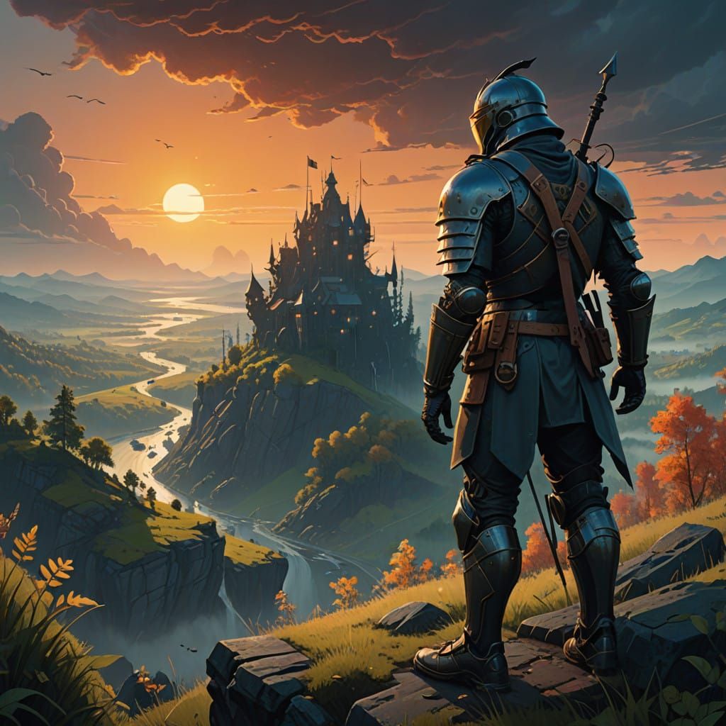 Epic Fantasy Knight on Cliffside Vista