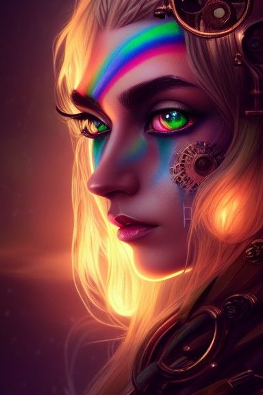 Beautiful Elf in Steampunk Outfit, Digital Illustration