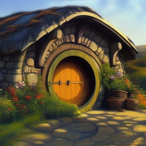 Charming Hobbit House Oil Painting
