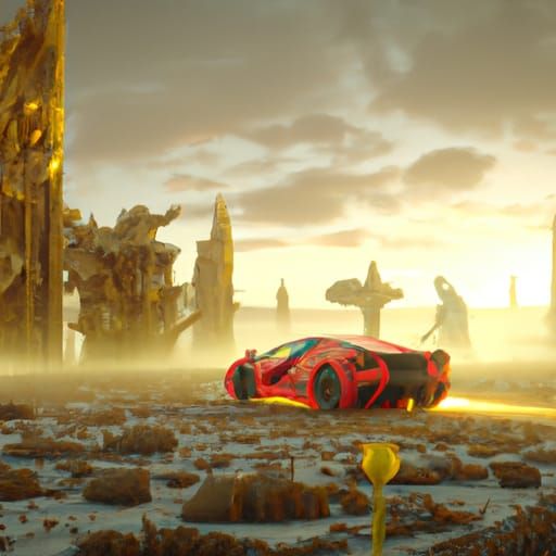 Ferrari Supercar in Post-Apocalyptic Wasteland