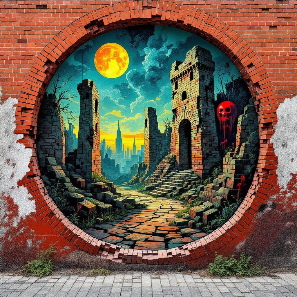 Beksiński-Inspired Street Art on Ancient Ruins