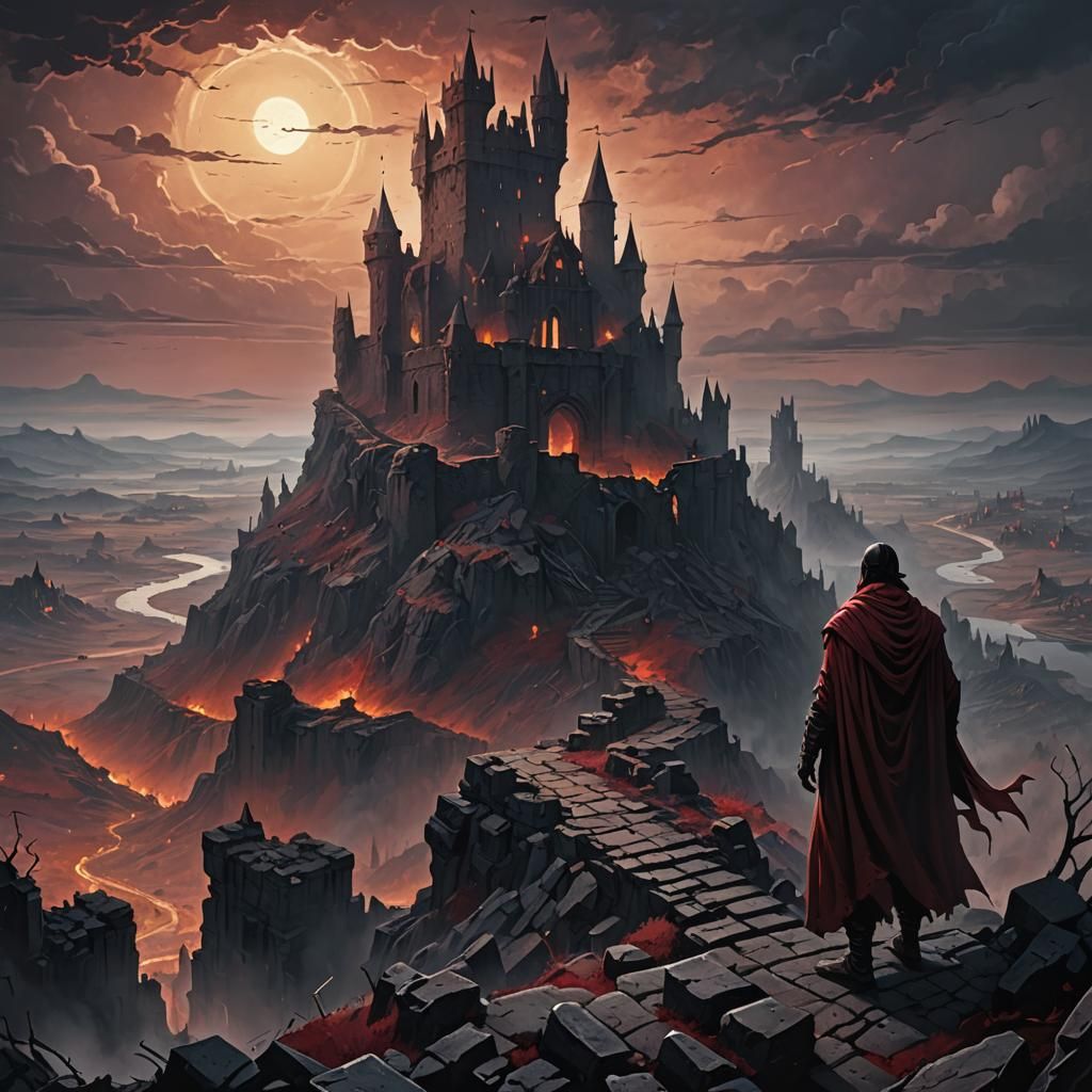 Desolate Wasteland: Pointillist Dark Fantasy Illustration