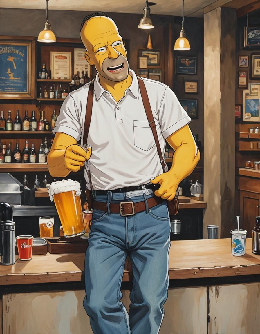 Bruce Willis as Homer Simpson at Moe's Tavern
