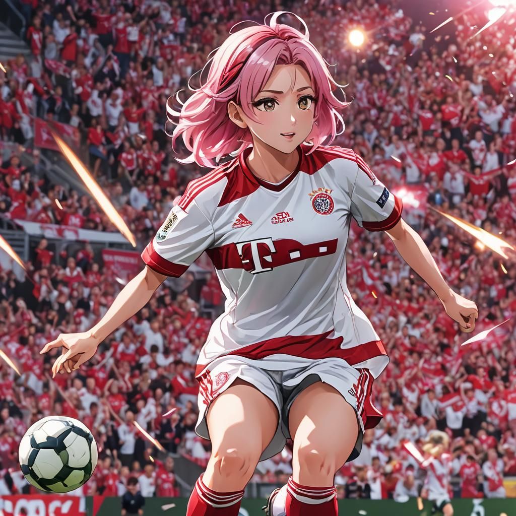 Anime Girl in Bayern Jersey: Cel-Shaded Manga Art