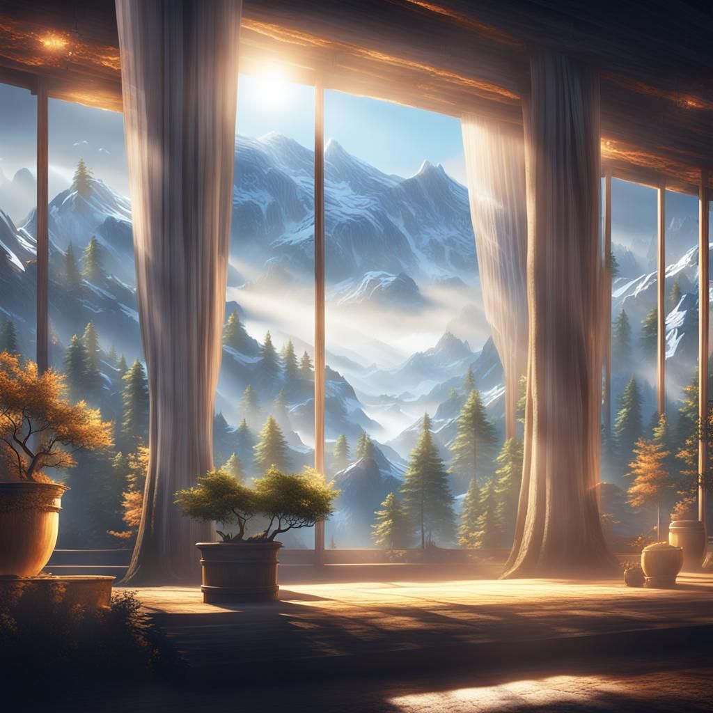 Sunrise Over Misty Mountains, Fantasy Concept Art
