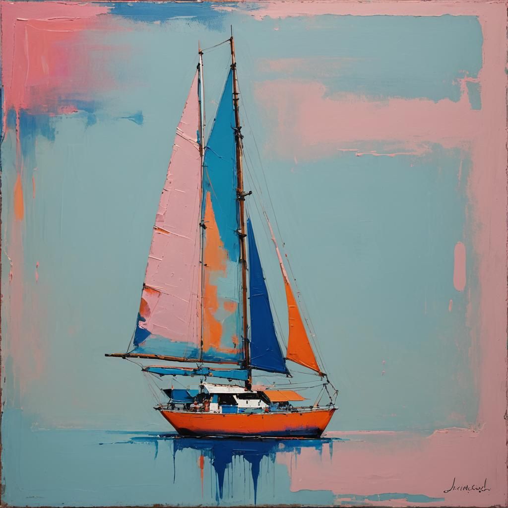 Abstract Sailboat in Rothko Style with Neon Accent