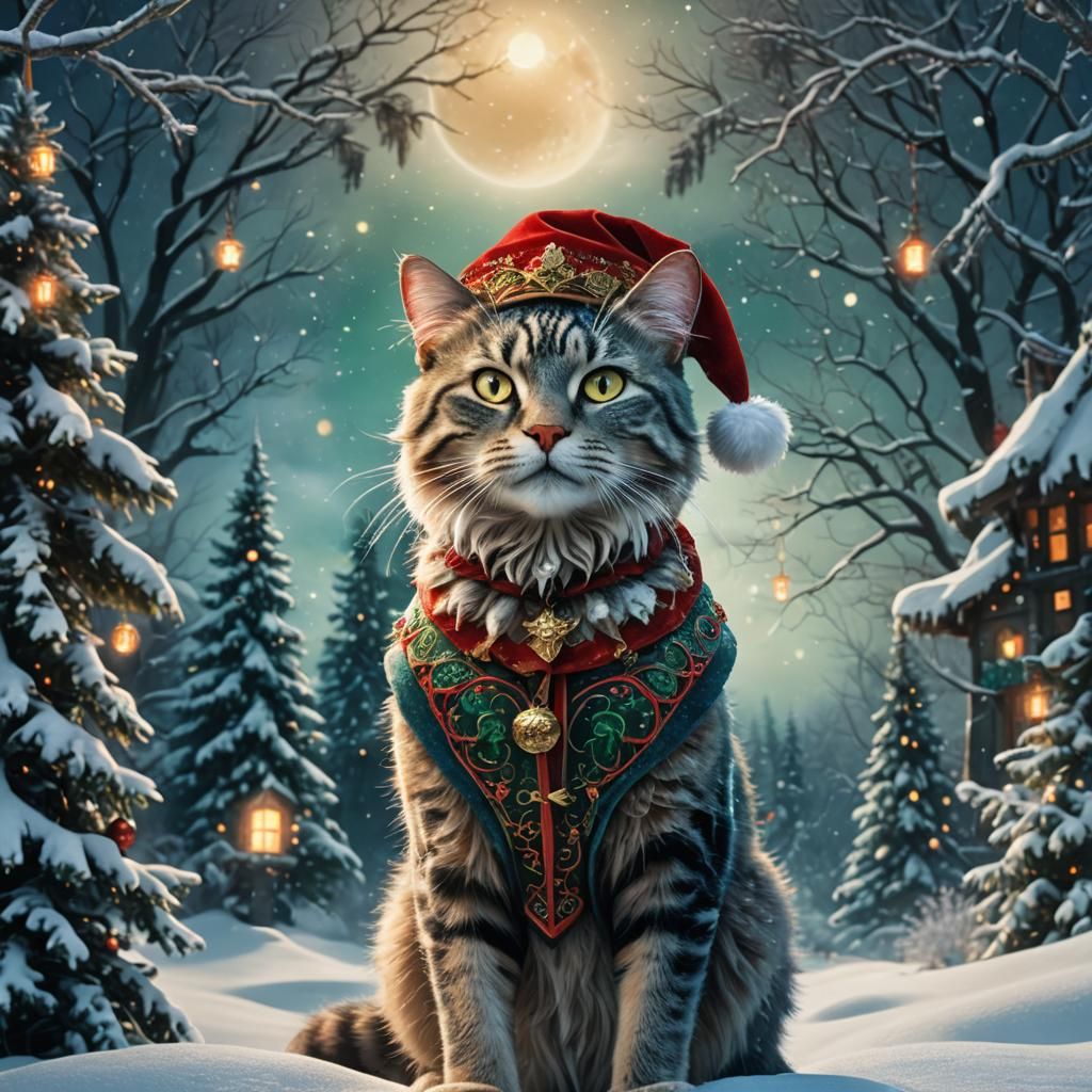 Mystical Cat God in Winter Wonderland