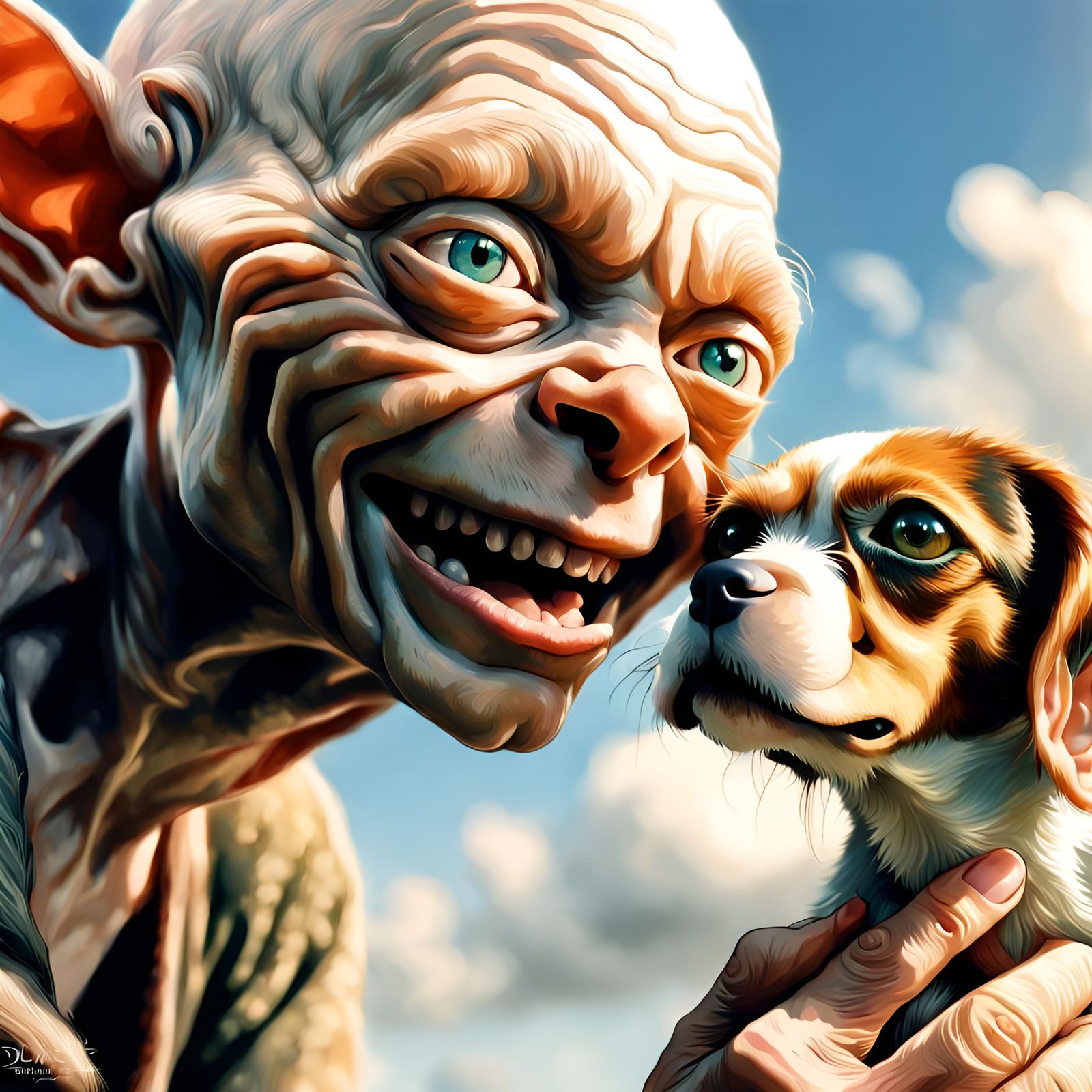 Gollum and Beagle Portrait in Digital Illustration Style