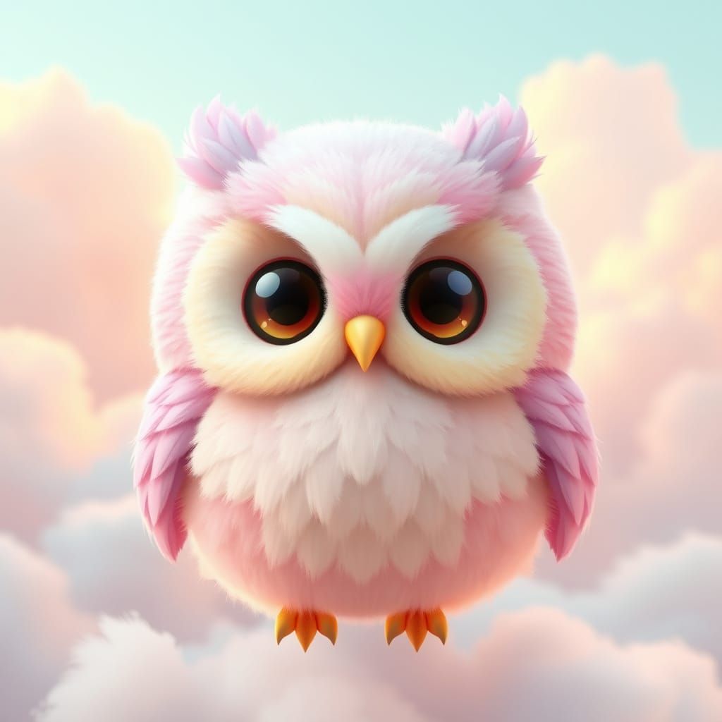 Cute Kawaii Owl with Pastel Feathers