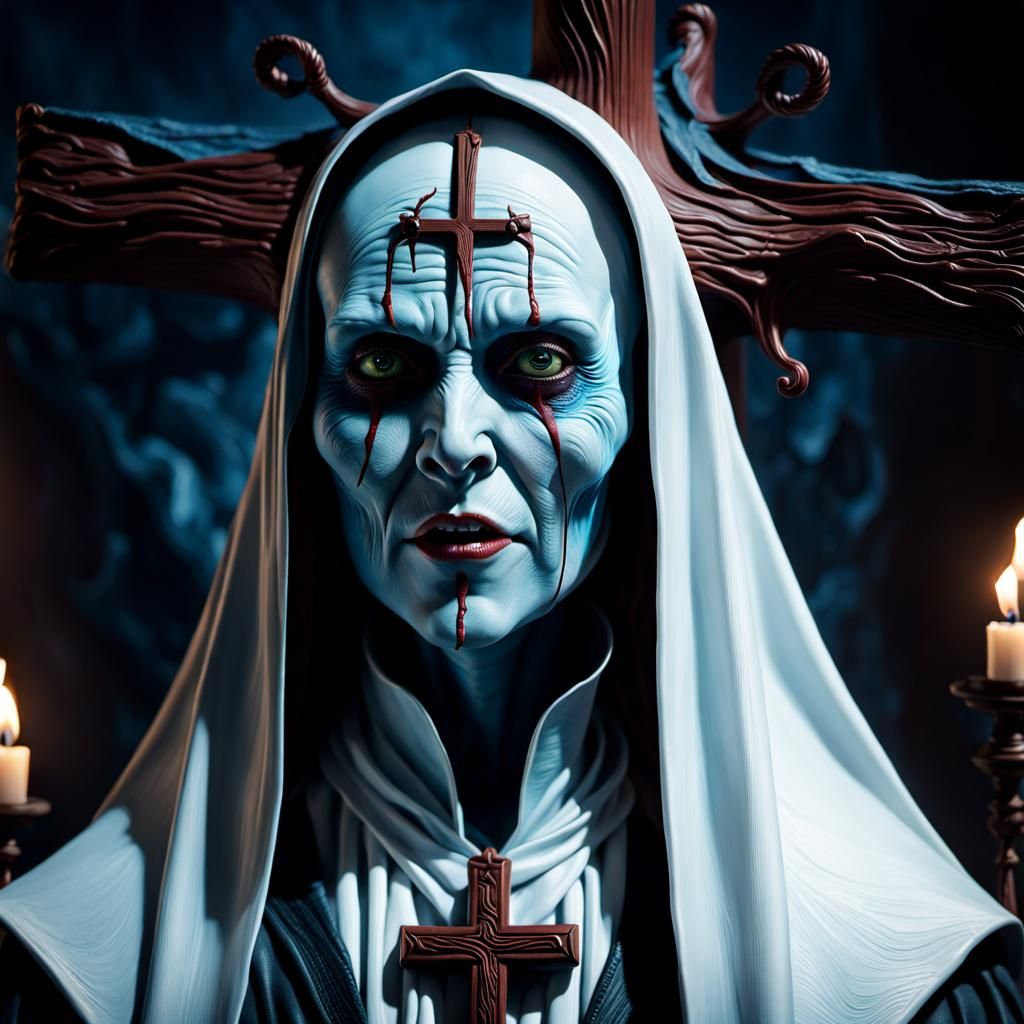 Hyperdetailed Painting of Valak on a Cross