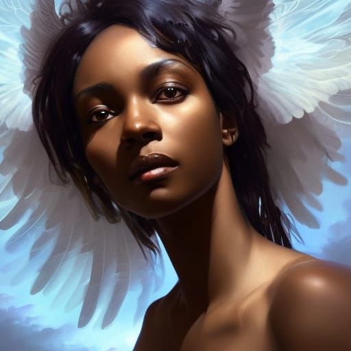 Attractive Black Angel in Celestial Glory