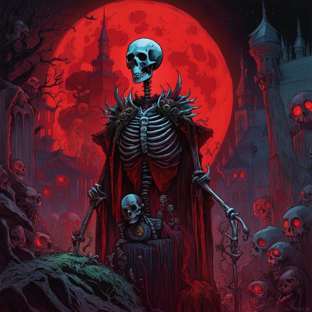 Terrifying Undead Skeleton King in Horror Style