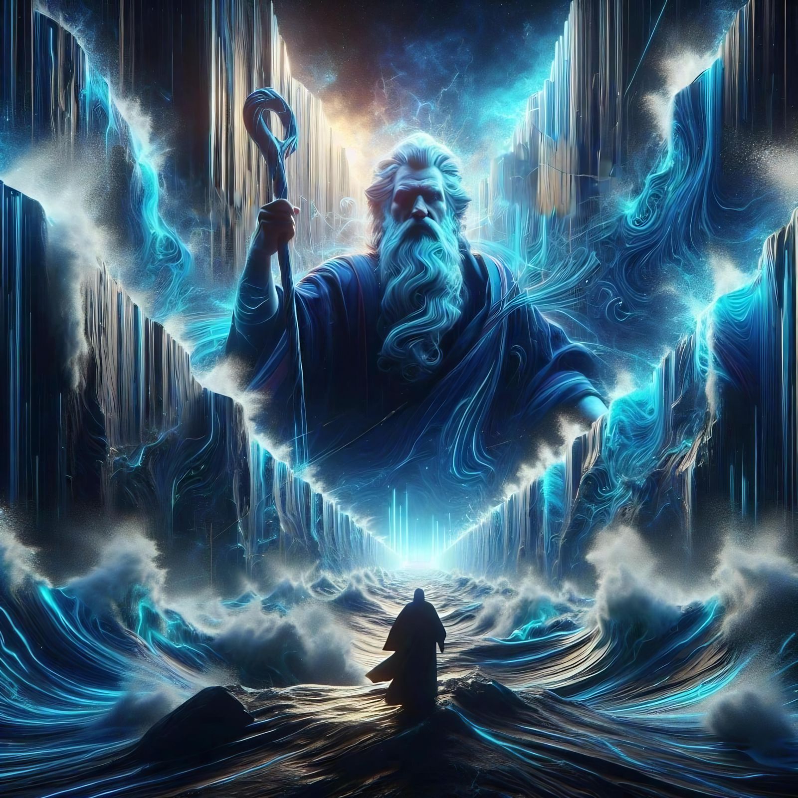Moses Parts the Sea: Hyperrealistic Art Portrait