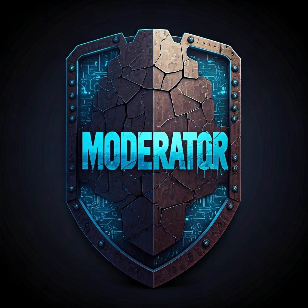 Cracked Futuristic Shield with Neon Circuitry and MODERATOR...