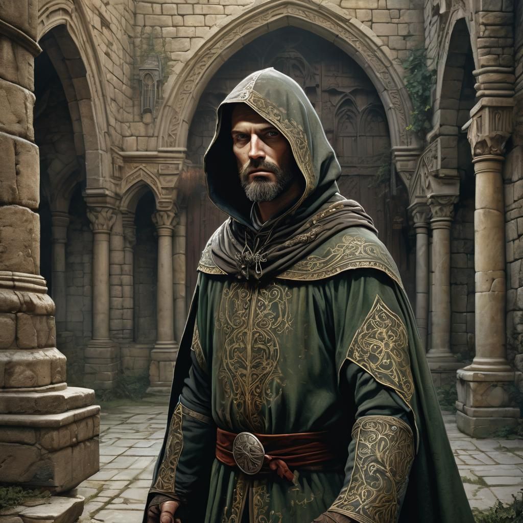 Medieval Bald Man in Comic Book Art Style