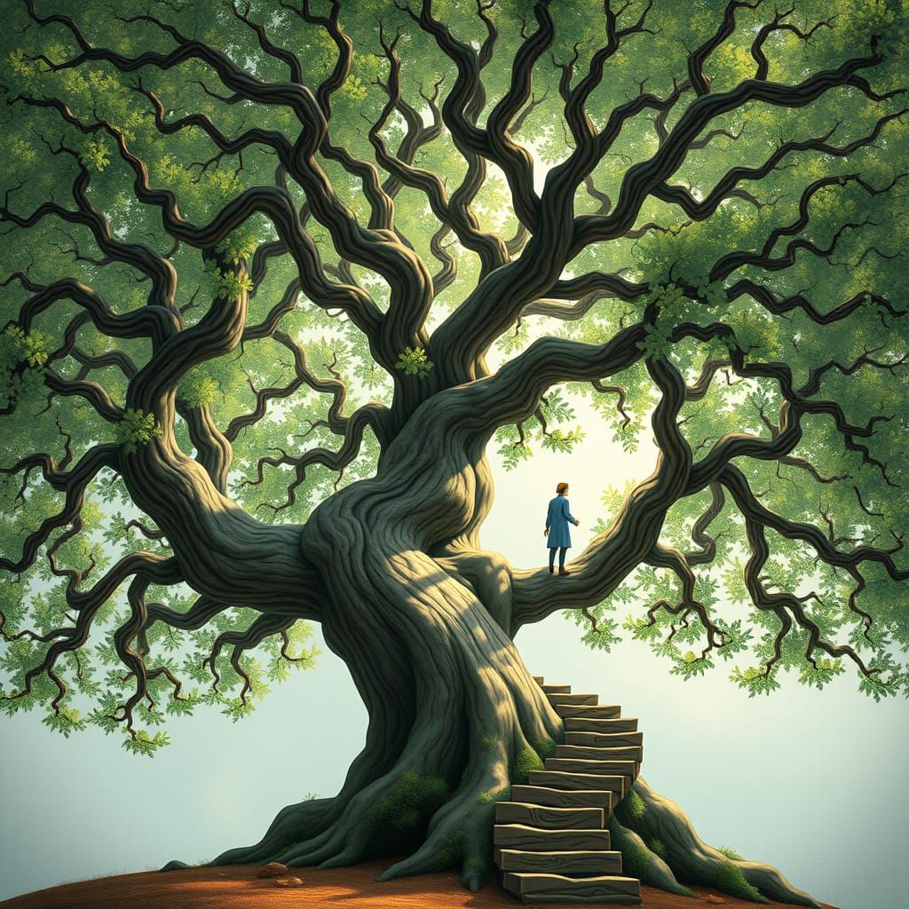 Enchanted Treehouse with Mushroom Staircase and Hidden Door