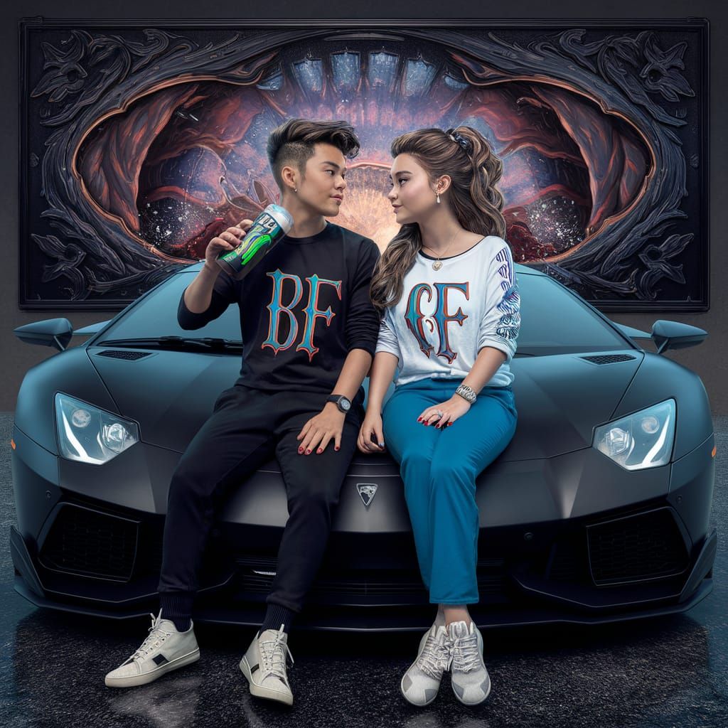 Trendy Couple on Car: Fantasy Concept Art