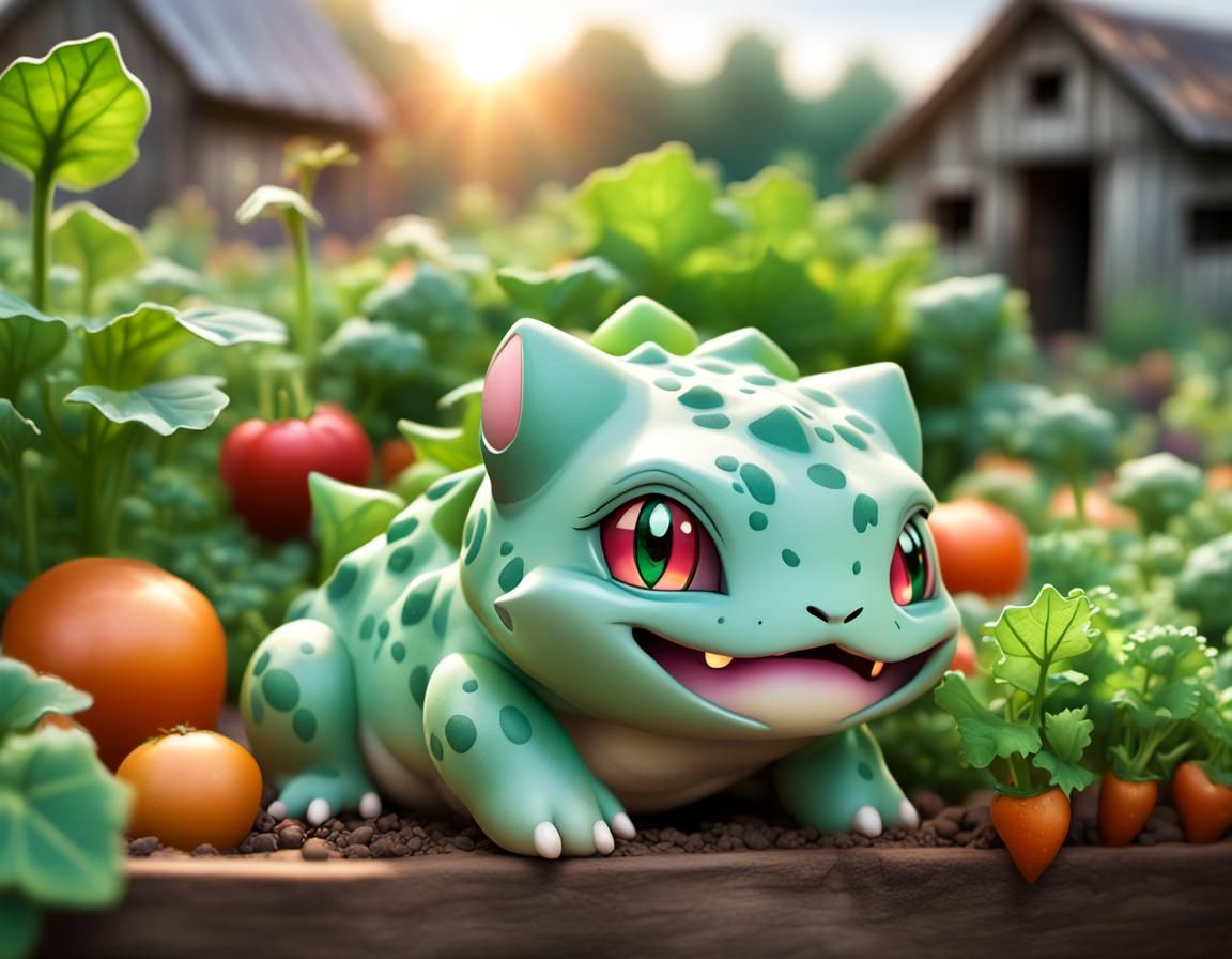Bulbasaur Sleeps: Kawaii Anime in a Farm Garden