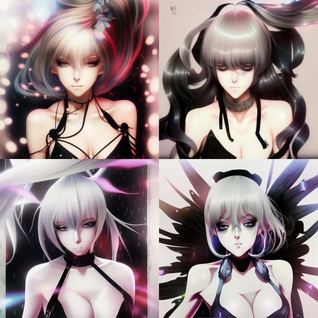 Lady Gaga Anime Portrait in Silky Black Dress
