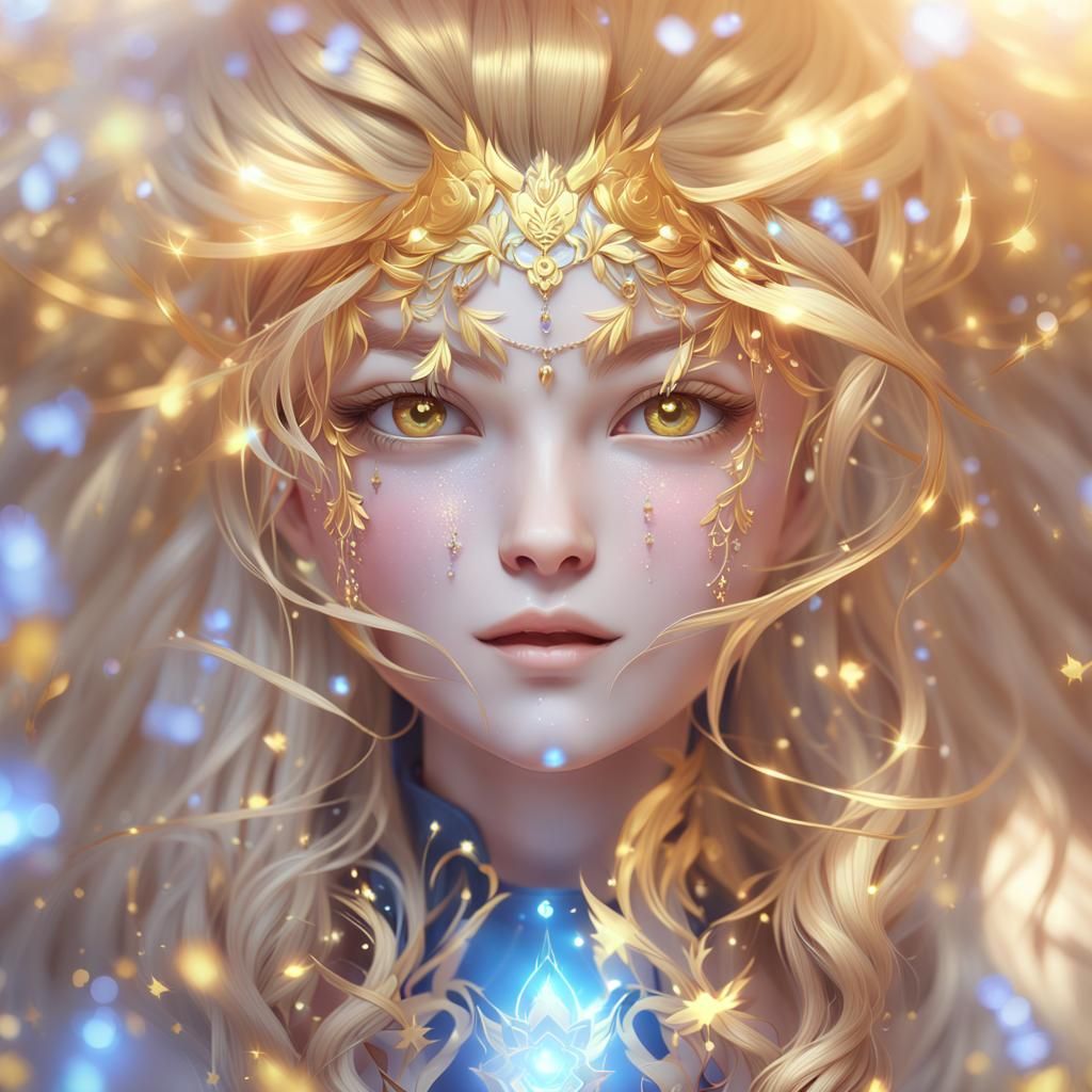 Anime Girl with Golden Hair, 3D Digital Art