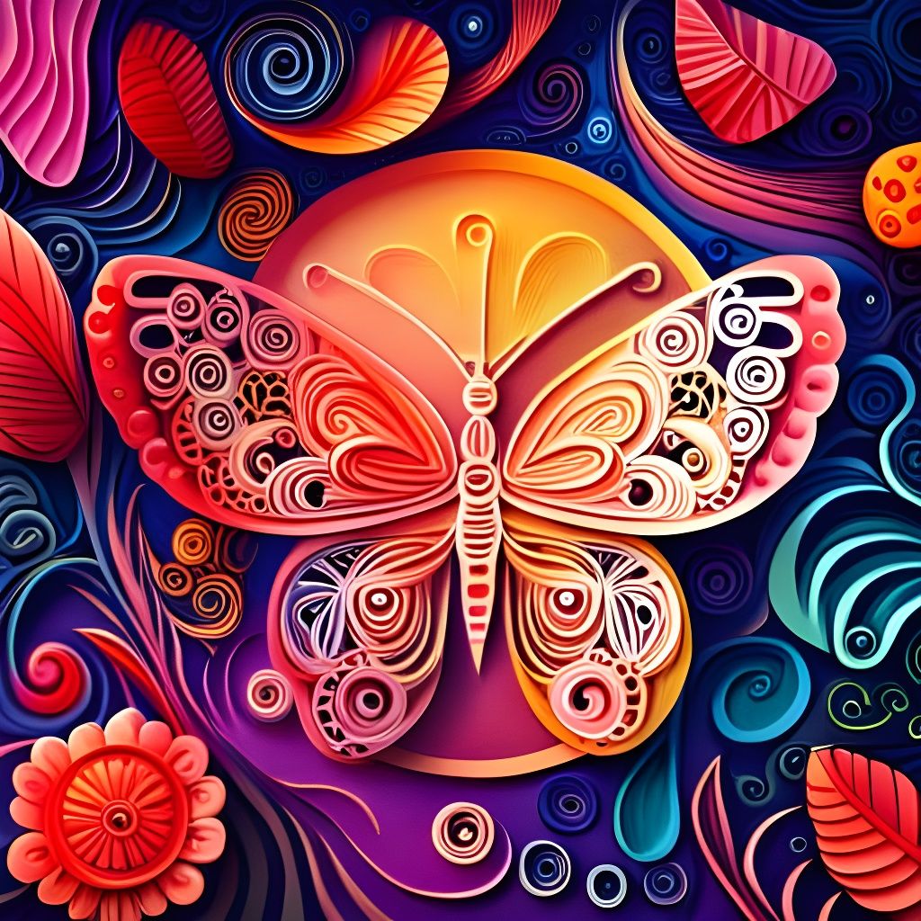 Colorful Kirigami Butterfly Illustration with Splash Art