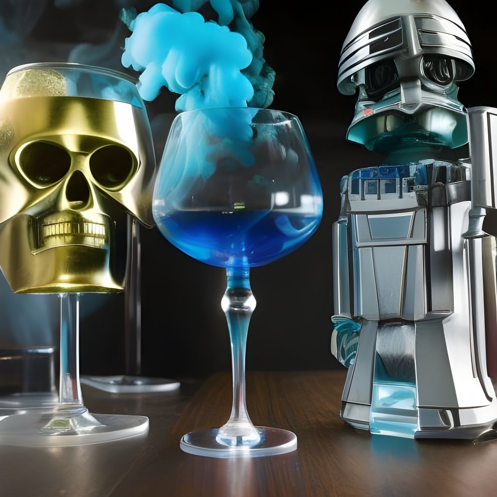 Cyberpunk Aliens Toasting with Blue Pan Galactic Gargle Blas...