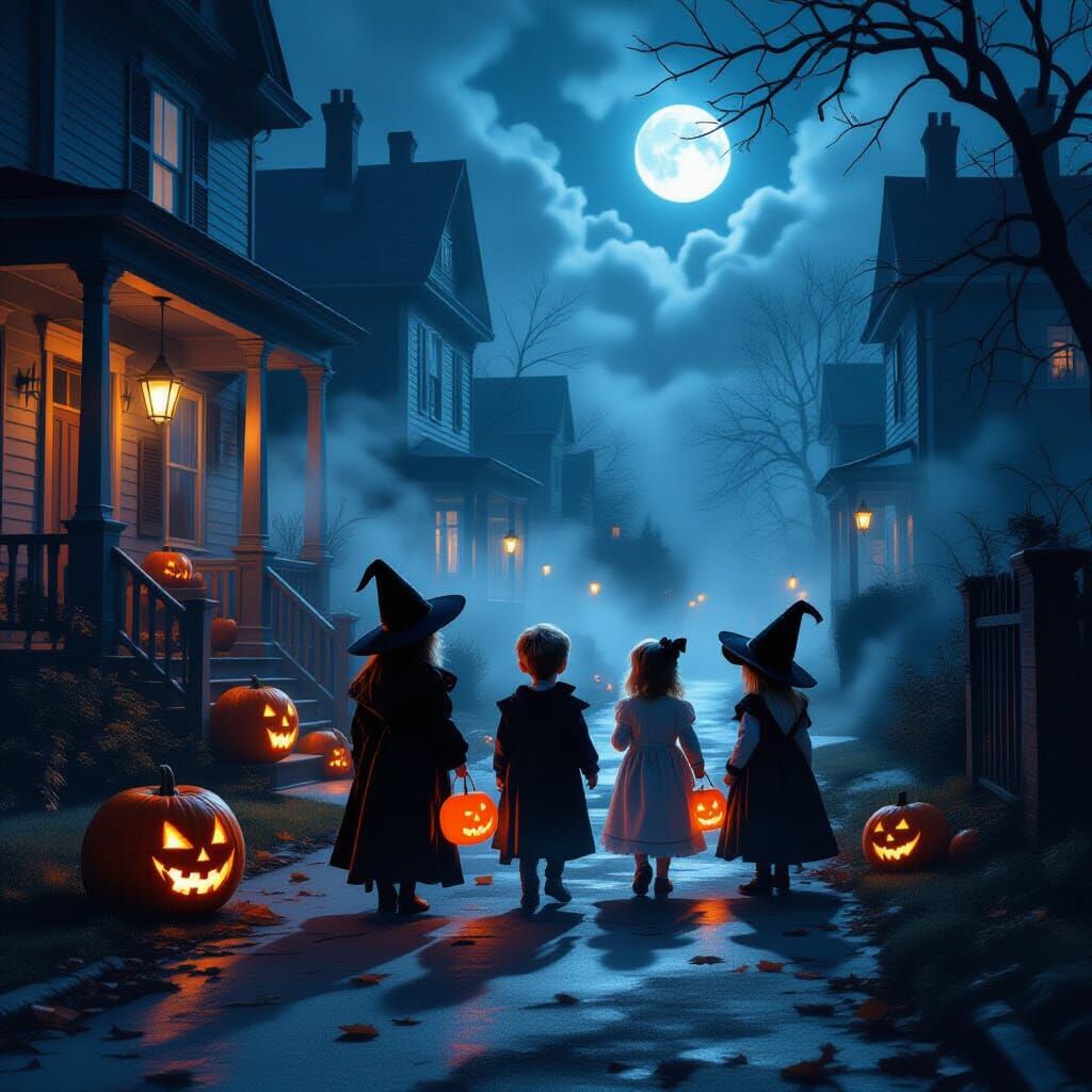 Spooky Trick-or-Treating Scene