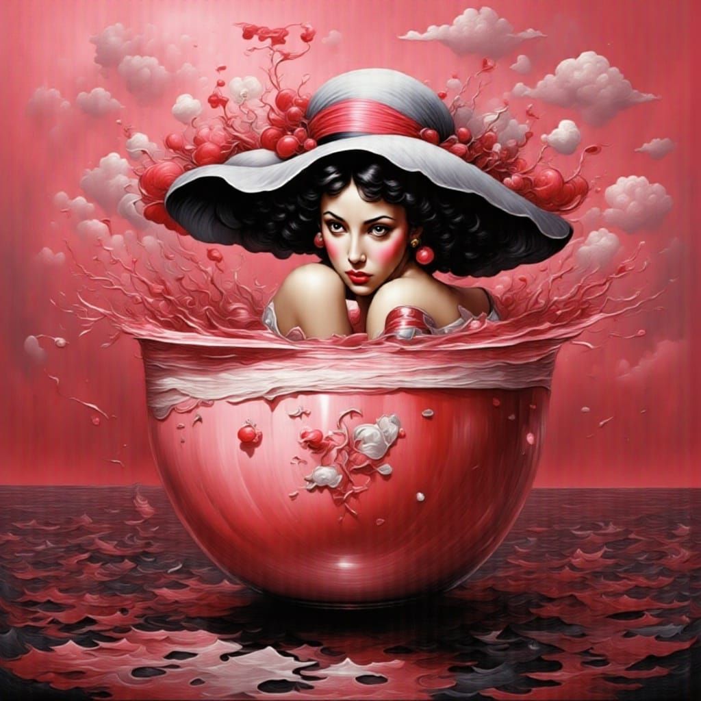 Surreal Pink and Teal Melting Oil Painting