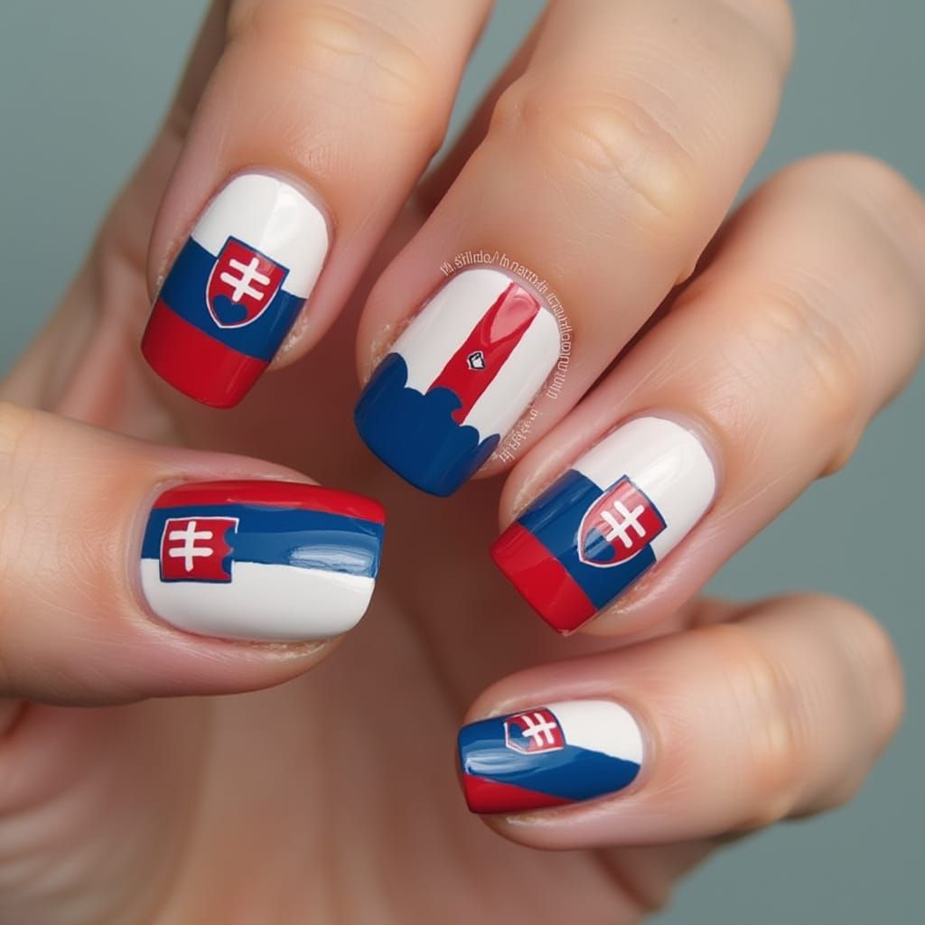 Slovakian Flag Nail Art in Art Nouveau Style