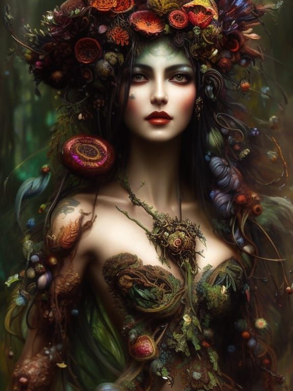 Mushroom Queen Dryad in Psychedelic Graffiti Art