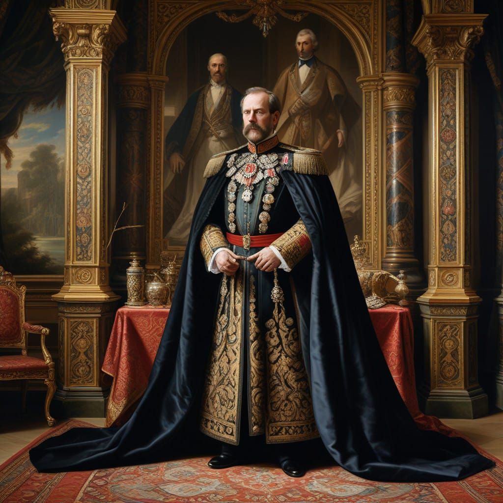 Czar Alexander II in Imperial Regalia, Flanked by His Queen
