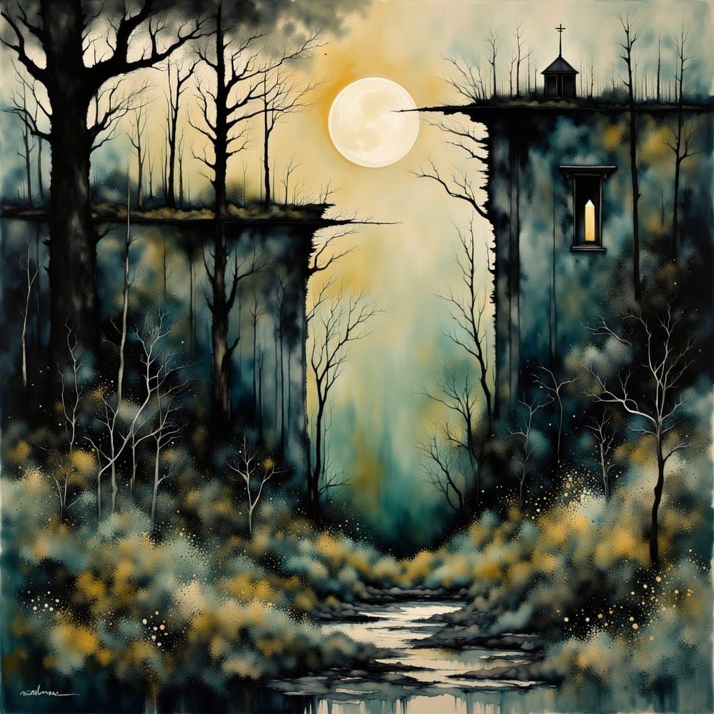 Love Endures: Embrace in a Ruined Landscape