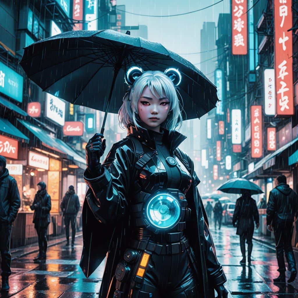 Cyberpunk Panda Goddess in Futuristic Market