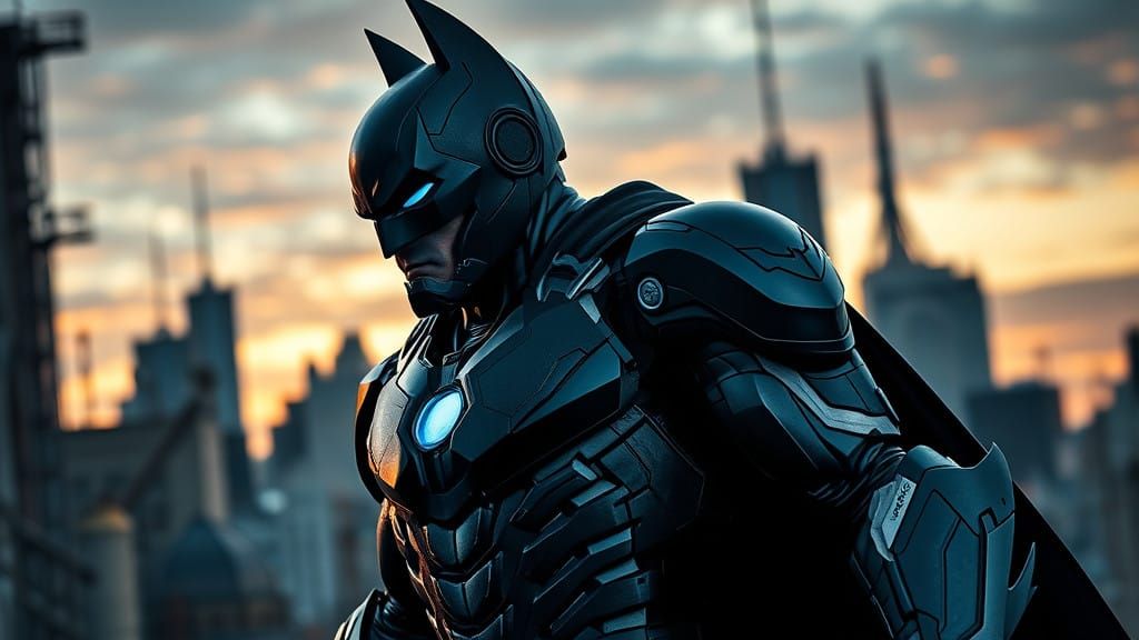 Cyborg Hero in Gritty Industrial Metropolis