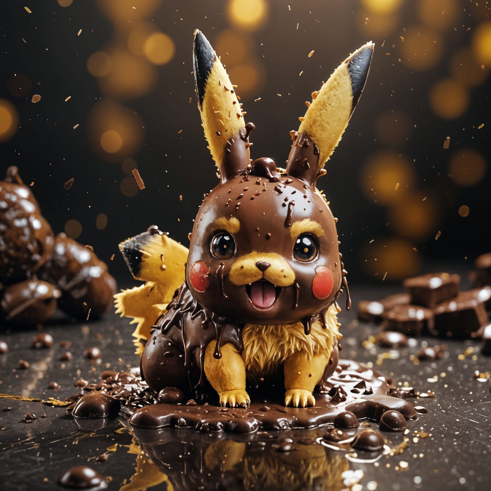 Pikachu's Chocolate Indulgence in Hyperreal Detail