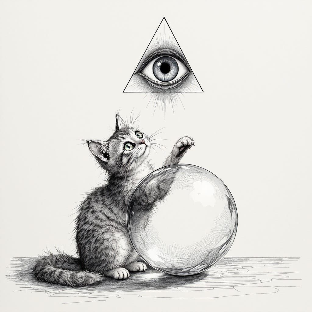 Surreal Feline Maze in Escher Style