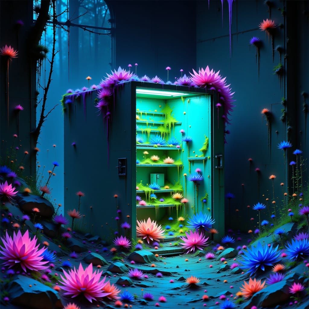 Bioluminescent Moss Illuminates Abandoned Refrigerator Inter...