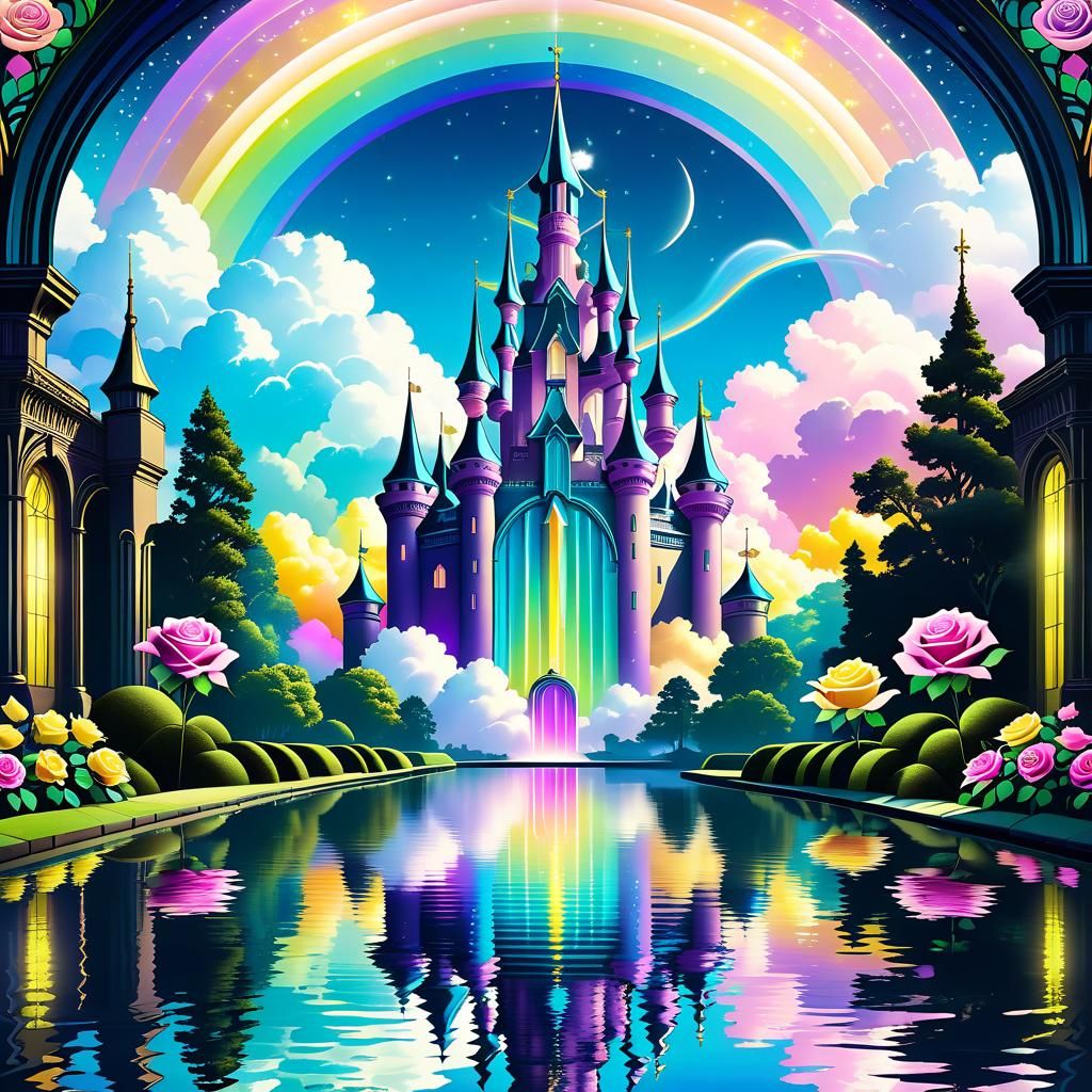 Rainbow Cloud Castle in Art Nouveau Style
