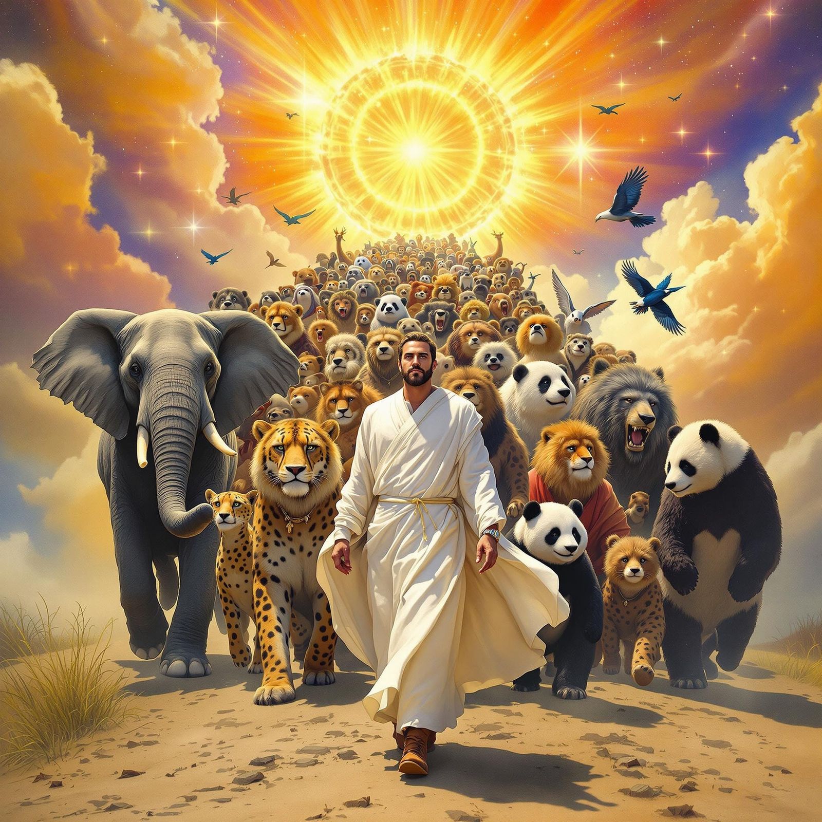 Animals Journey to Heaven: A Surreal Procession