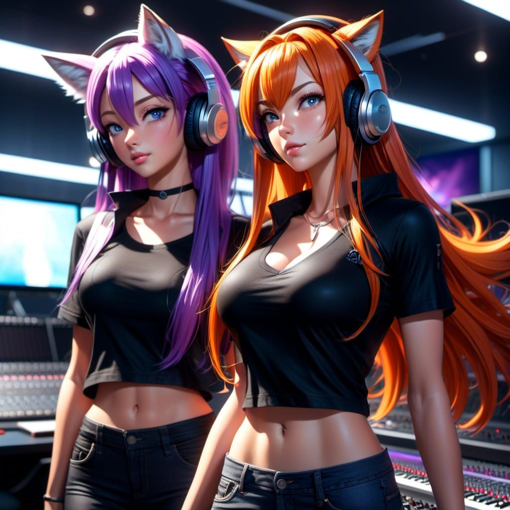 Two Musicians Singing in Recording Studio