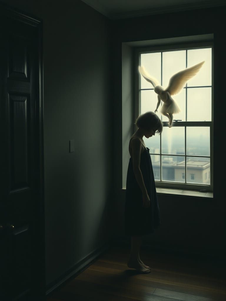 Sorrowful Figure Lost in Self-Doubt, Haunted by Elusive Pres...